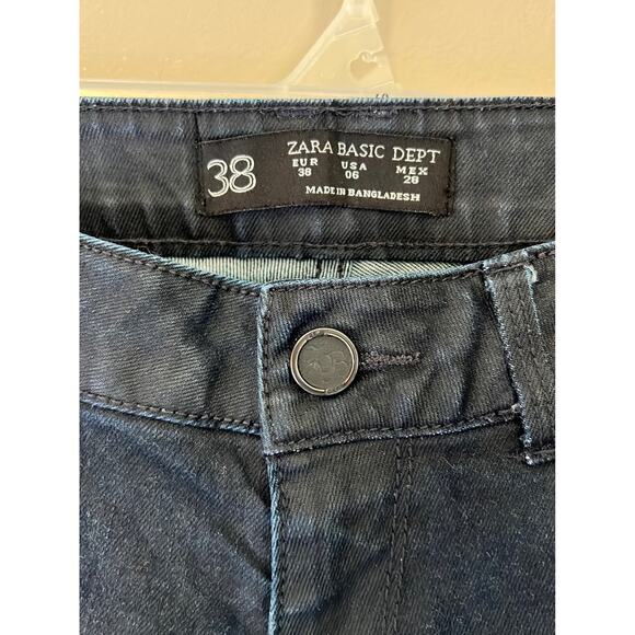ZARA Basic High Rise Skinny Jeans Dark Blue Denim Womens Size 6 Ankle Zip 27” - Picture 3 of 6